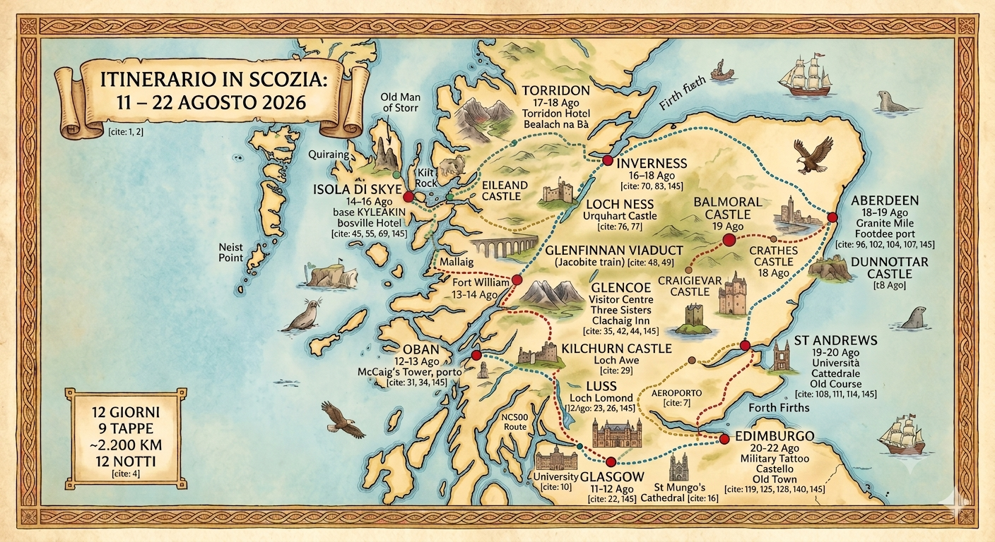 Mappa itinerario Scozia 2026